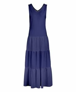 Lily | Blue & Navy Swiss Dot Maxi Dress - Plus
