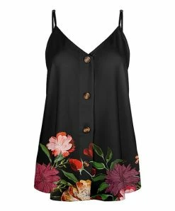 Lily | Black & Mauve Floral V-Neck Button-Up Tank - Women