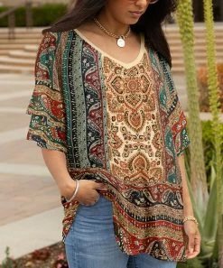 Lily | Rust & Teal Medallion Ruffle-Sleeve Tunic - Women & Plus