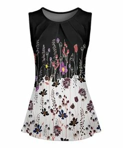 Lily | Black & Mauve Floral Crewneck Tank - Women