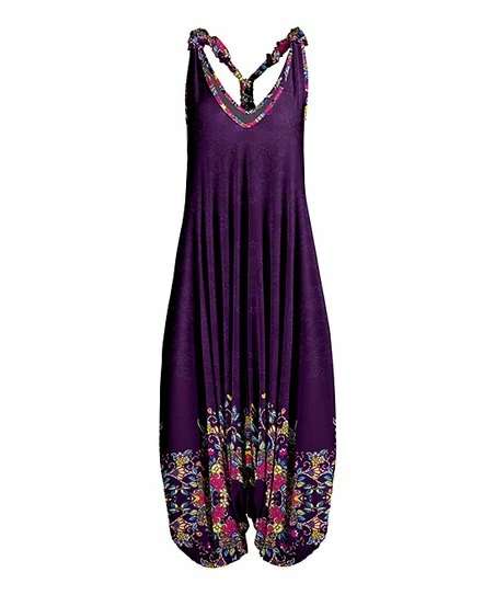 Lily | Purple & Fuchsia Floral Racerback Harem Jumpsuit - Women 1 Lily | Purple & Fuchsia Floral Racerback Harem Jumpsuit - Women