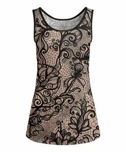 Lily | Beige & Black Lace-Print Tank - Women