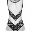 Lily | Black & White Lace-Print Chevron Pin-Tuck Tank - Plus