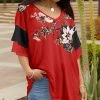 Lily | Red & Black Floral V-Neck Tunic - Plus