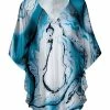 Lily | Teal & White Abstract V-Neck Dolman Tunic - Plus