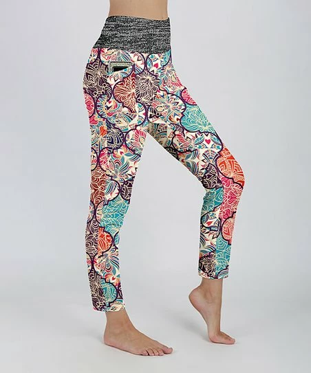 Lily | Gray & Coral Abstract Mandala Pocket Leggings - Plus 1 Lily | Gray & Coral Abstract Mandala Pocket Leggings - Plus