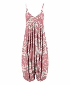 Lily | Dusty Pink & White Floral Sleeveless V-Neck Harem Jumpsuit - Women