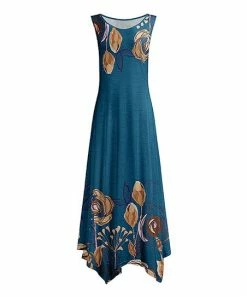 Lily | Teal & Brown Abstract Floral Sleeveless Handkerchief Maxi Dress - Women