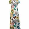 Lily | White & Yellow Butterfly Garden Short-Sleeve Maxi Dress - Plus