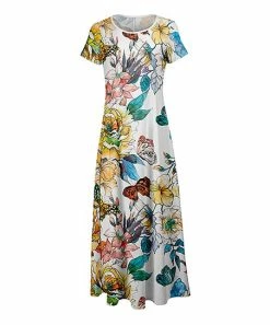 Lily | White & Yellow Butterfly Garden Short-Sleeve Maxi Dress - Plus