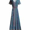 Lily | Teal & Red Floral Stripe Wrap Maxi Dress - Women