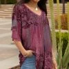 Lily | Mauve & Gray Floral V-Neck Ruffle-Sleeve Tunic - Women
