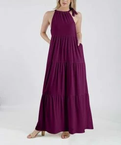 Lily | Plum Tiered Halter Maxi Dress - Plus