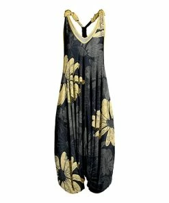 Lily | Yellow & Navy Floral Racerback Harem Jumpsuit - Women
