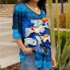 Lily | Blue & Orange Floral Ruffle-Sleeve V-Neck Tunic - Plus