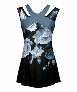 Lily | Teal & Black Floral Cutout Sleeveless Tunic - Women