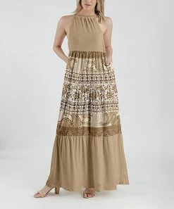 Lily | Beige & White Floral Tiered Halter Maxi Dress - Women