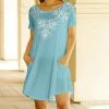 Lily | Aqua & White Floral Shift Dress - Women