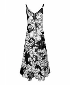 Lily | Black & White Floral Double-V Sleeveless Maxi Dress - Women