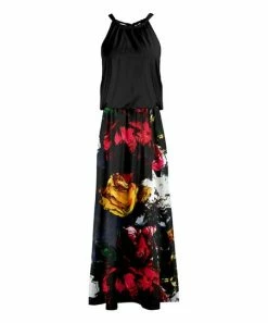 Lily | Black & Red Floral Sleeveless Maxi Dress - Plus