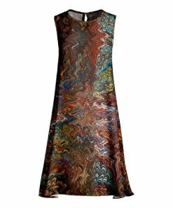 Lily | Brown & Rust Abstract Sleeveless Shift Dress - Women