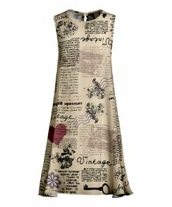Lily | Beige & Black Newsprint Sleeveless Shift Dress - Women & Plus