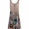 Lily | Beige & Blue Floral Pleated Crisscross-Back Sleeveless Dress - Women