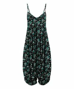 Lily | Black & Turquoise Floral Sleeveless Harem Jumpsuit - Women