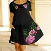 Lily | Black & Pink Floral Pocket Shift Dress - Women