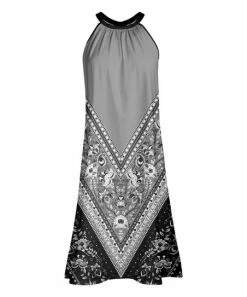 Lily | Gray & Black Scarf Print Yoke Dress - Plus