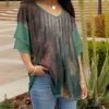 Lily | Taupe & Turquoise Abstract V-Neck Tunic - Women