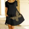 Lily | Black Leopard-Fill Butterfly Pocket Shift Dress - Plus