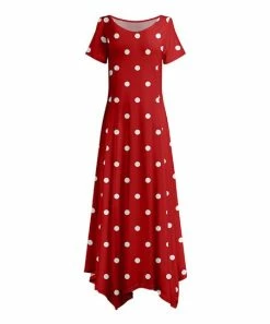 Lily | Red & White Polka Dot Short-Sleeve Handkerchief Maxi Dress - Women