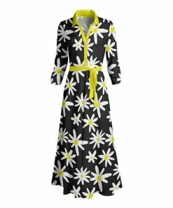 Lily | Black & Yellow Floral Belted Shirt Dress - Women