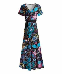 Lily | Black & Blue Floral Wrap Maxi Dress - Plus