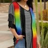 Lily | Black & Rainbow Stripe Layered-Sleeve V-Neck Tunic - Women