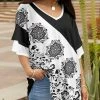Lily | Black & White Medallion-Contrast Layered-Sleeve V-Neck Tunic - Women