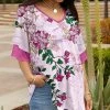 Lily | Pink & Green Floral V-Neck Ruffle-Sleeve Tunic - Plus