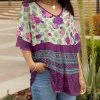 Lily | Purple & Pink Floral Abstract V-Neck Tunic - Women