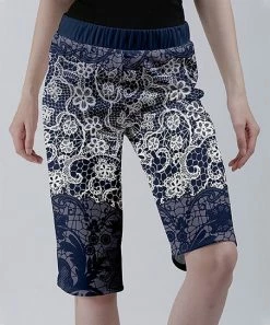 Lily | Navy & White Floral Bermuda Shorts - Plus