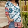 Lily | Teal & Red Floral Medallion Ruffle-Sleeve V-Neck Tunic - Plus