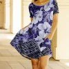 Lily | Purple & Black Tropical Floral Pocket Short-Sleeve Dress - Plus