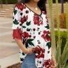 Lily | White & Red Rose V-Neck Ruffle Sleeve Tunic - Women