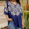 Lily | Navy & Cream Arabesque Tiered Ruffle-Sleeve V-Neck Tunic - Women & Plus