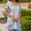Lily | Blue & Fuchsia Floral V-Neck Tunic - Plus