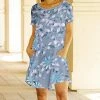 Lily | Gray & Aqua Floral Short-Sleeve Pocket A-Line Dress - Women
