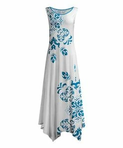 Lily | Blue & White Floral Handkerchief Maxi Dress - Plus