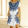Lily | Blue & White Geometric Pocket Boatneck Shift Dress - Plus