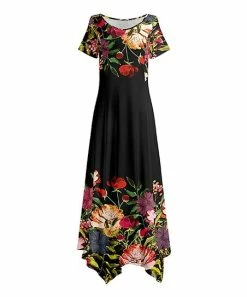 Lily | Black & Green Floral Handkerchief Maxi Dress - Women