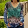 Lily | Teal & Blue Mandala V-Neck Long-Sleeve Tunic - Women